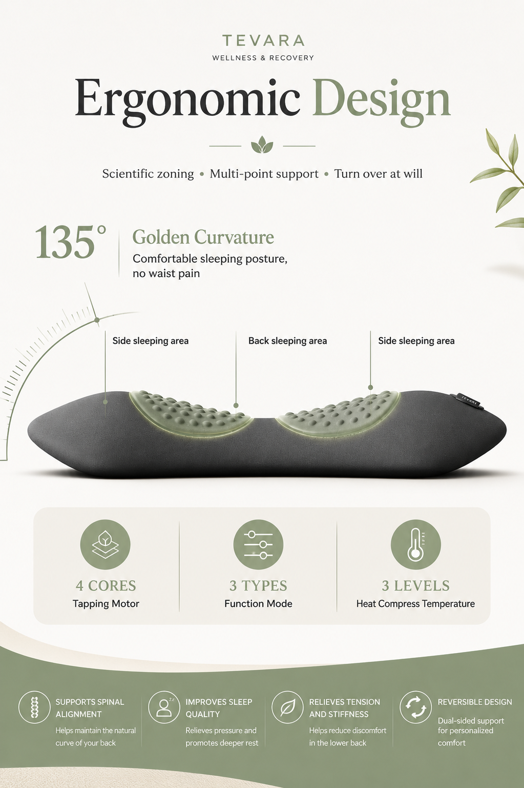 TEVARA™ Lumbar Recovery Pillow | Heated Back Massager & Lower Back Support