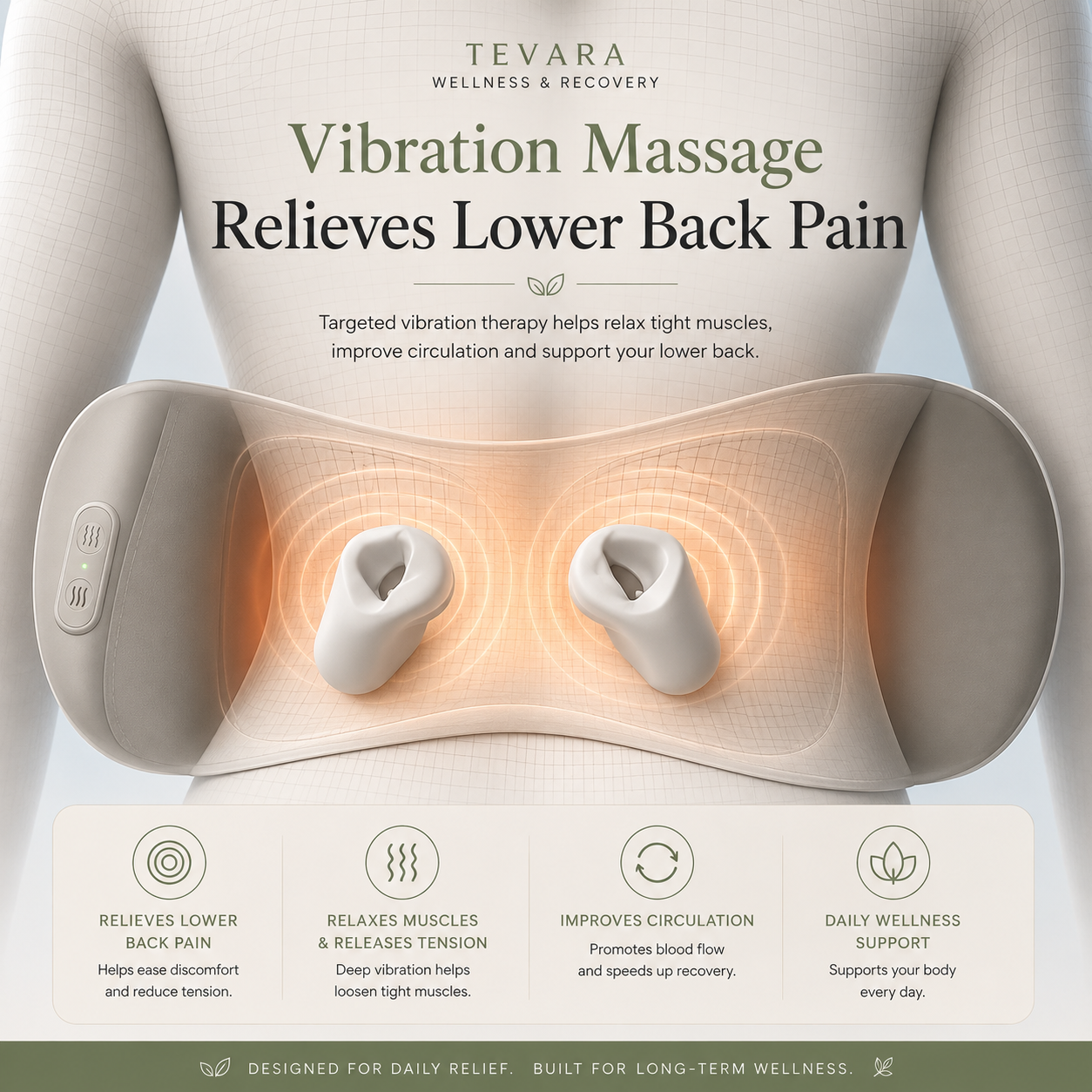 TEVARA™ Lumbar Recovery Pillow | Heated Back Massager & Lower Back Support