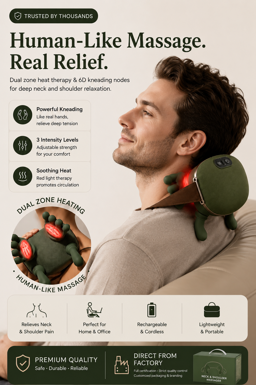 TEVARA™ Deep Kneading Massager With Heat | Neck, Back & Muscle Relief