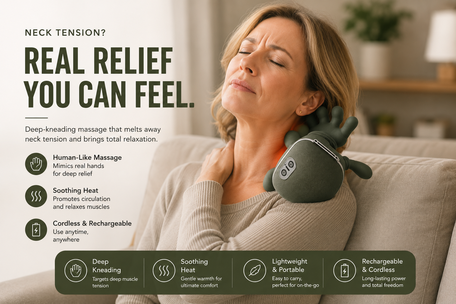 TEVARA™ Deep Kneading Massager With Heat | Neck, Back & Muscle Relief