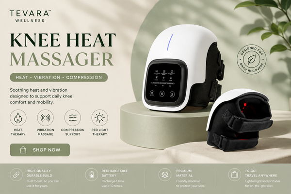 TEVARA™ Knee Relief Massager – Heat, Vibration & Red Light Therapy for Arthritis, Stiffness & Recovery