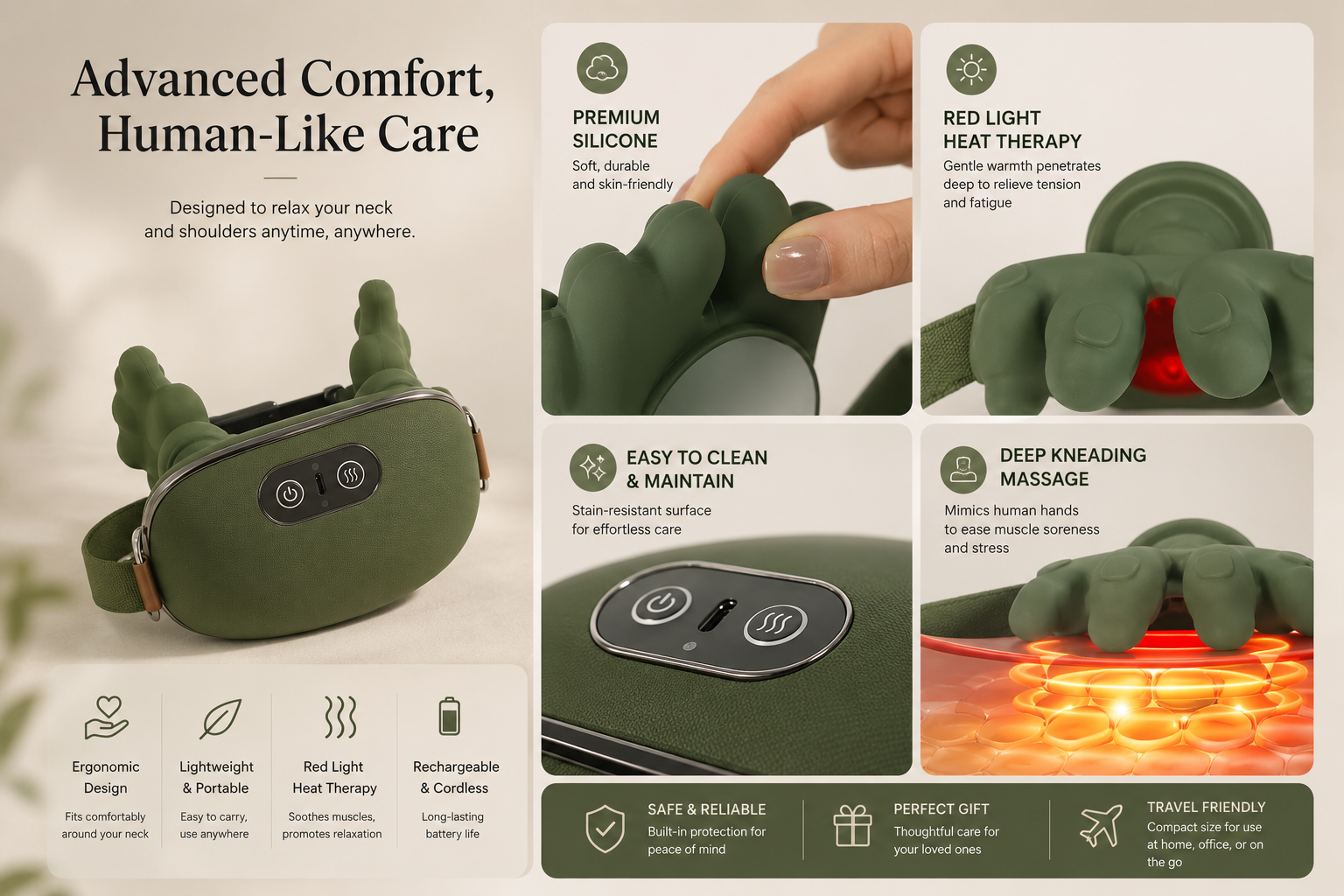 TEVARA™ Deep Kneading Massager With Heat | Neck, Back & Muscle Relief
