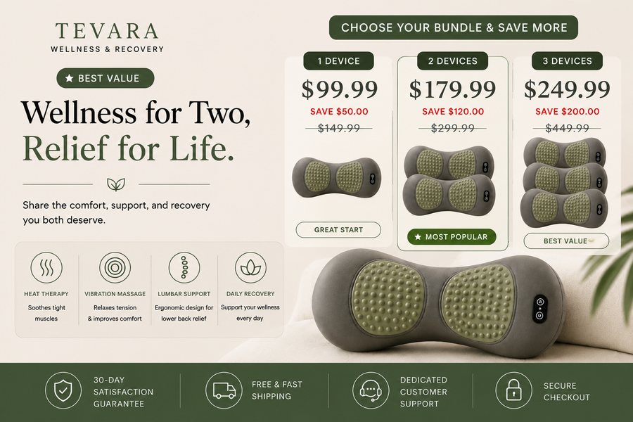 TEVARA™ Lumbar Recovery Pillow | Heated Back Massager & Lower Back Support