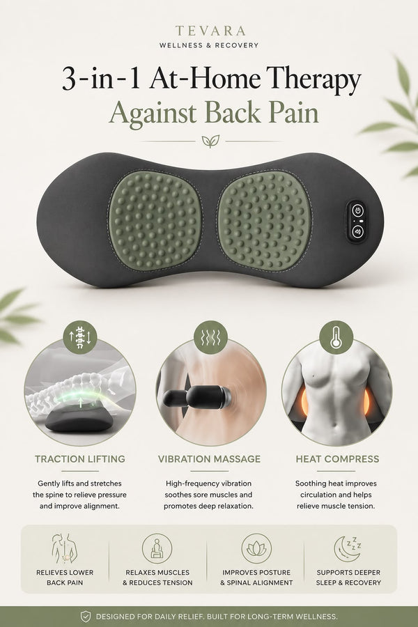 TEVARA™ Lumbar Recovery Pillow | Heated Back Massager & Lower Back Support
